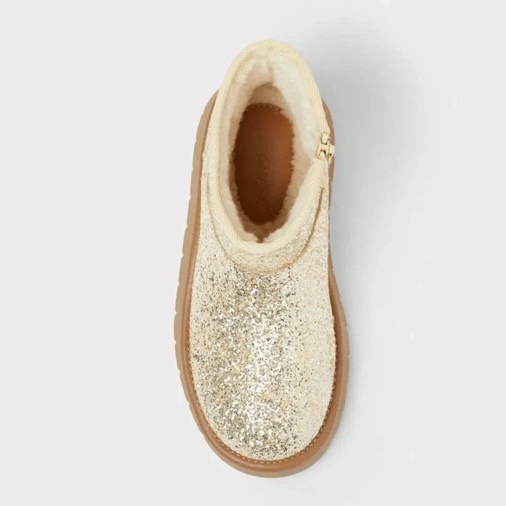 Cat & Jack Girls Gold Glitter Ankle Boots